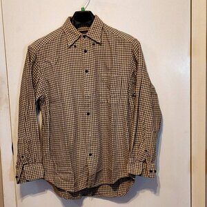 Banana Repulbic Mens Long Sleeve Shirt, Check Design, Button Down Collar, Brown